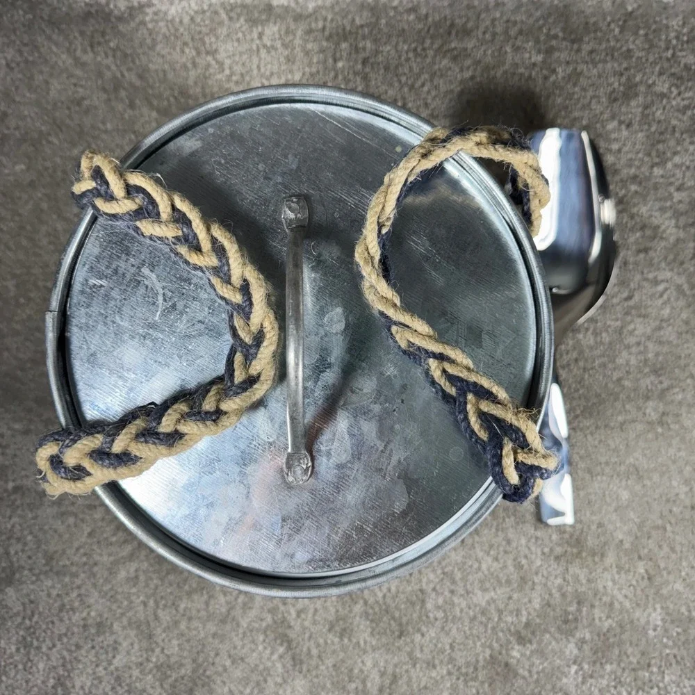 Ice Bucket Silver Galvanized Ribbed Rope Handle Nautical Farmhouse Set